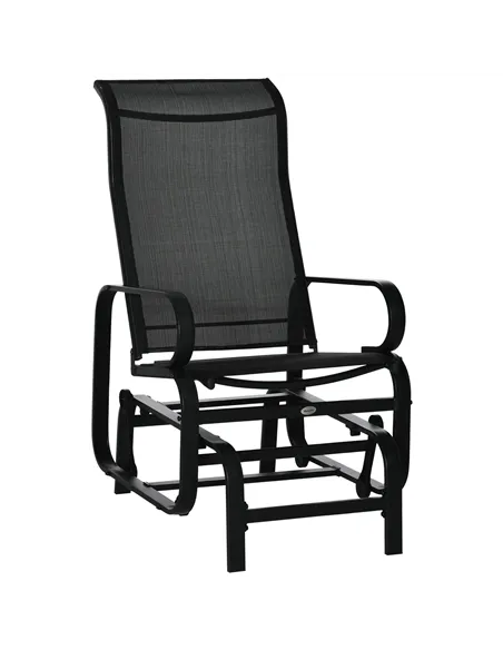 Outsunny Outdoor Gliding Rocking Chair with Sturdy Metal Frame Garden Comfortable Swing Chair, Black
