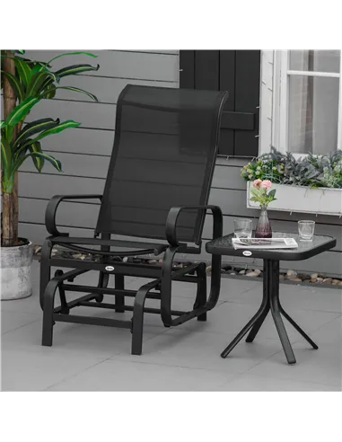 Outsunny Outdoor Gliding Rocking Chair with Sturdy Metal Frame Garden Comfortable Swing Chair, Black