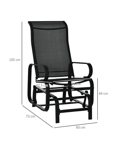 Outsunny Outdoor Gliding Rocking Chair with Sturdy Metal Frame Garden Comfortable Swing Chair, Black
