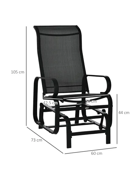 Outsunny Outdoor Gliding Rocking Chair with Sturdy Metal Frame Garden Comfortable Swing Chair, Black