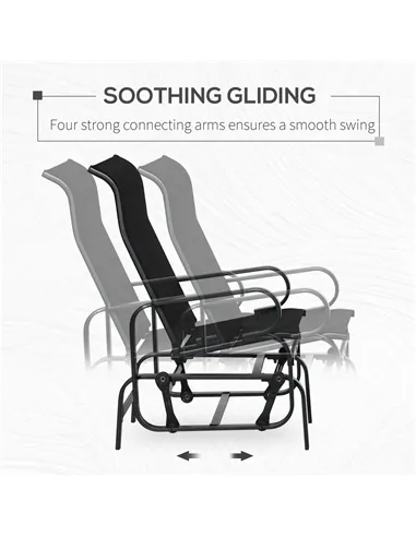 Outsunny Outdoor Gliding Rocking Chair with Sturdy Metal Frame Garden Comfortable Swing Chair, Black