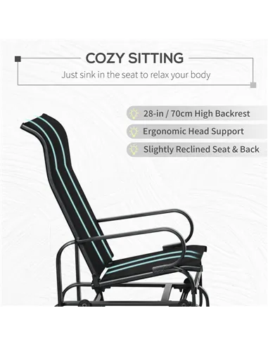Outsunny Outdoor Gliding Rocking Chair with Sturdy Metal Frame Garden Comfortable Swing Chair, Black