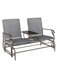 Outsunny 2 Seats Garden Glider Bench, Metal Frame Loveseat with Glass Top  Centre Table, Porch Rocking Glider for 2 Person, for 