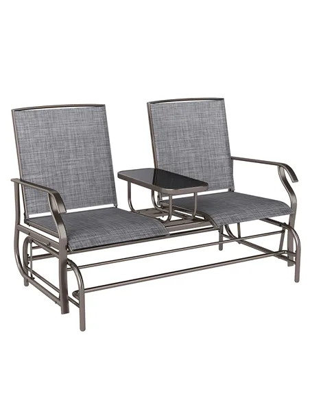 Outsunny 2 Seats Garden Glider Bench, Metal Frame Loveseat with Glass Top  Centre Table, Porch Rocking Glider for 2 Person, for 