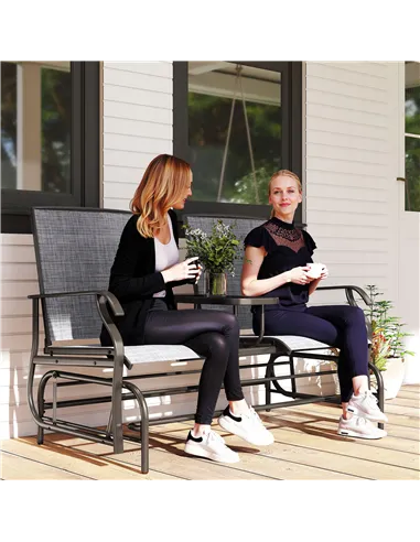 Outsunny 2 Seats Garden Glider Bench, Metal Frame Loveseat with Glass Top  Centre Table, Porch Rocking Glider for 2 Person, for 