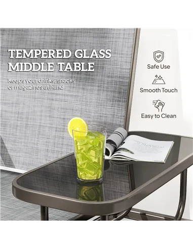 Outsunny 2 Seats Garden Glider Bench, Metal Frame Loveseat with Glass Top  Centre Table, Porch Rocking Glider for 2 Person, for 