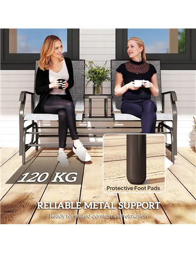 Outsunny 2 Seats Garden Glider Bench, Metal Frame Loveseat with Glass Top  Centre Table, Porch Rocking Glider for 2 Person, for 