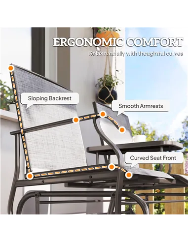 Outsunny 2 Seats Garden Glider Bench, Metal Frame Loveseat with Glass Top  Centre Table, Porch Rocking Glider for 2 Person, for 