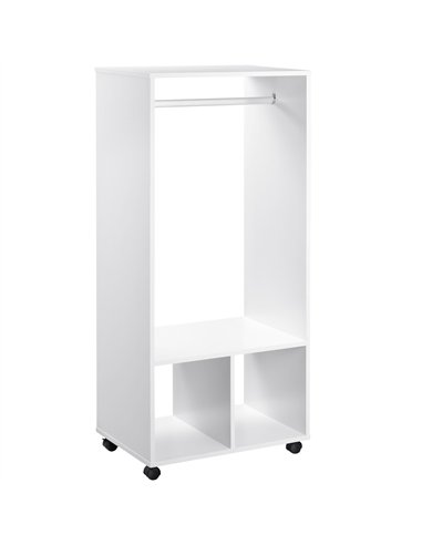 HOMCOM Open Wardrobe on Wheels, Bedroom Wardrobe with Clothes Hanging Rail, 2 Storage Shelves, Mobile Garment Rack for Cloakroom