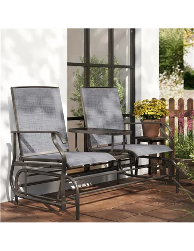 Outsunny 2 Seats Garden Glider Bench, Metal Frame Loveseat with Glass Top  Centre Table, Porch Rocking Glider for 2 Person, for 