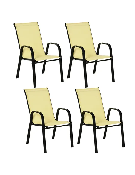 Outsunny Set of Four Stackable Mesh Seat Chairs - Beige