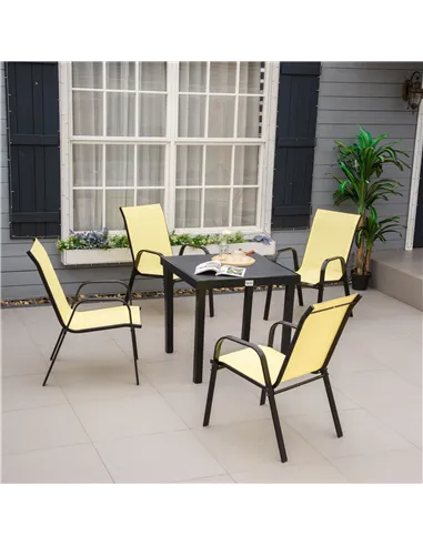 Outsunny Set of Four Stackable Mesh Seat Chairs - Beige