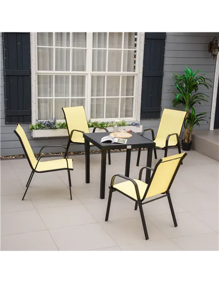 Outsunny Set of Four Stackable Mesh Seat Chairs - Beige