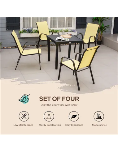 Outsunny Set of Four Stackable Mesh Seat Chairs - Beige