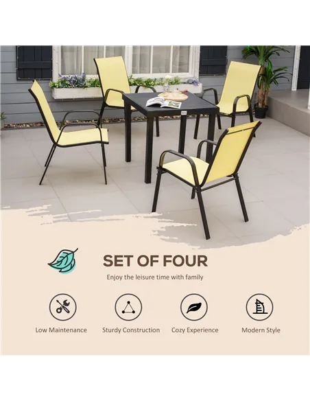 Outsunny Set of Four Stackable Mesh Seat Chairs - Beige