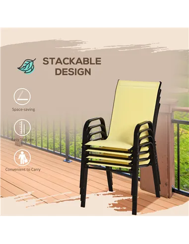 Outsunny Set of Four Stackable Mesh Seat Chairs - Beige
