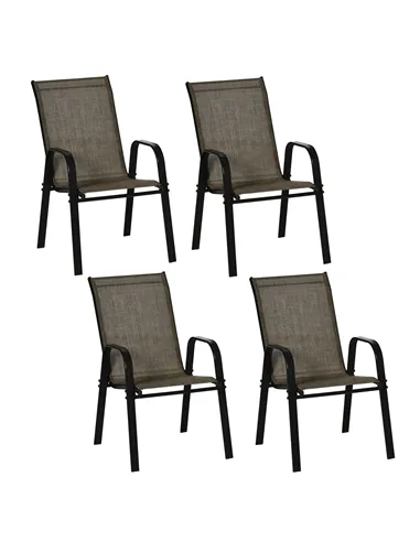 Outsunny Set of Four Stackable Mesh Seat Chairs - Mixed Brown