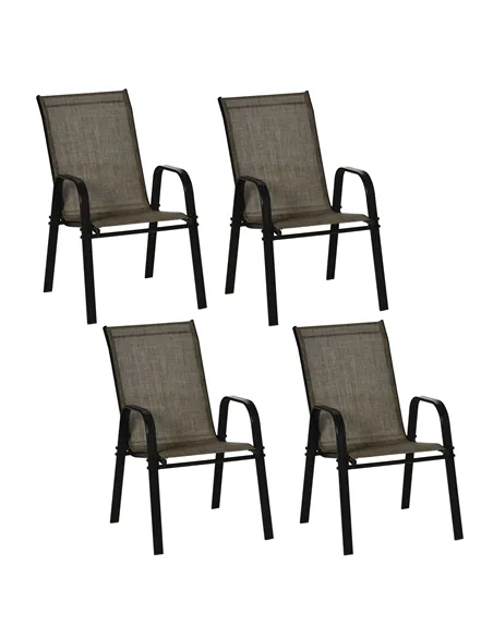 Outsunny Set of Four Stackable Mesh Seat Chairs - Mixed Brown