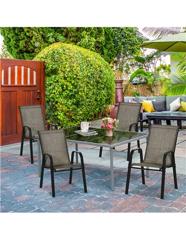 Outsunny Set of Four Stackable Mesh Seat Chairs - Mixed Brown