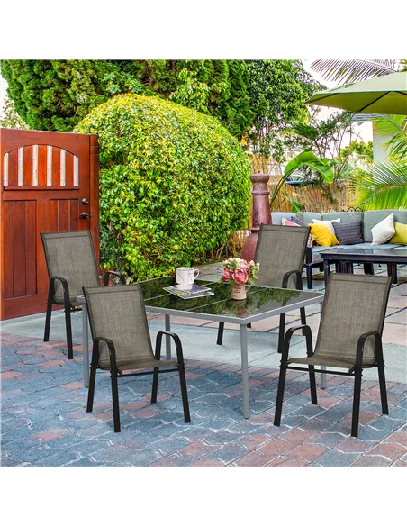 Outsunny Set of Four Stackable Mesh Seat Chairs - Mixed Brown