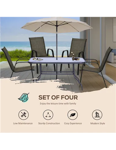 Outsunny Set of Four Stackable Mesh Seat Chairs - Mixed Brown