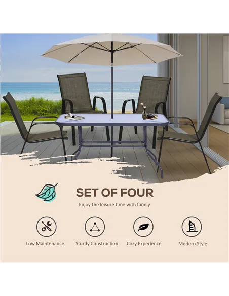 Outsunny Set of Four Stackable Mesh Seat Chairs - Mixed Brown