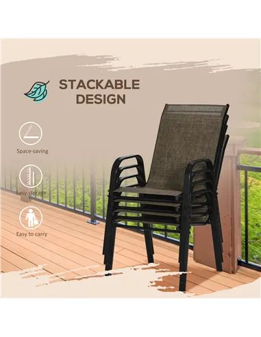 Outsunny Set of Four Stackable Mesh Seat Chairs - Mixed Brown