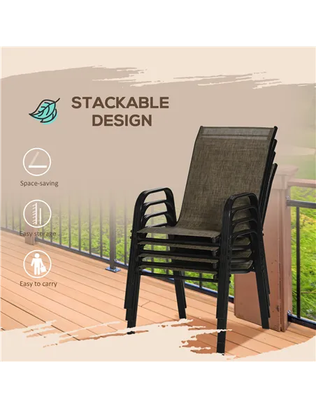 Outsunny Set of Four Stackable Mesh Seat Chairs - Mixed Brown