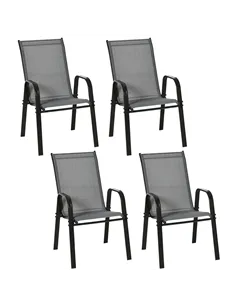 Outsunny Set of Four Stackable Mesh Seat Chairs - Dark Grey
