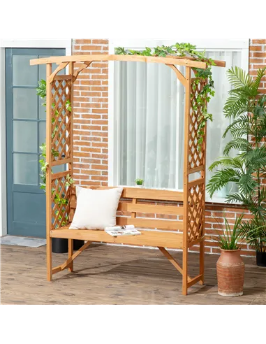 Outsunny Garden Bench, Wooden Garden Arbour with Seat for Vines/Climbing Plants, Brown