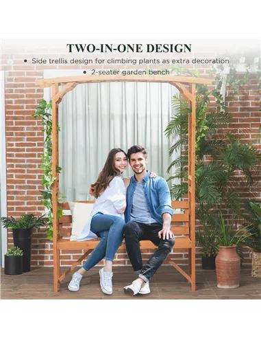 Outsunny Garden Bench, Wooden Garden Arbour with Seat for Vines/Climbing Plants, Brown