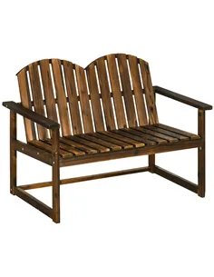 Outsunny Outdoor Wooden Garden Bench, Patio Loveseat Chair with Slatted Backrest and Smooth Armrests for Two People, for Yard, L