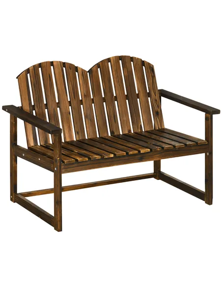Outsunny Outdoor Wooden Garden Bench, Patio Loveseat Chair with Slatted Backrest and Smooth Armrests for Two People, for Yard, L