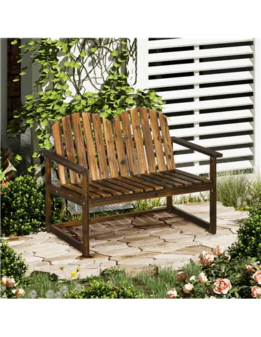 Outsunny Outdoor Wooden Garden Bench, Patio Loveseat Chair with Slatted Backrest and Smooth Armrests for Two People, for Yard, L
