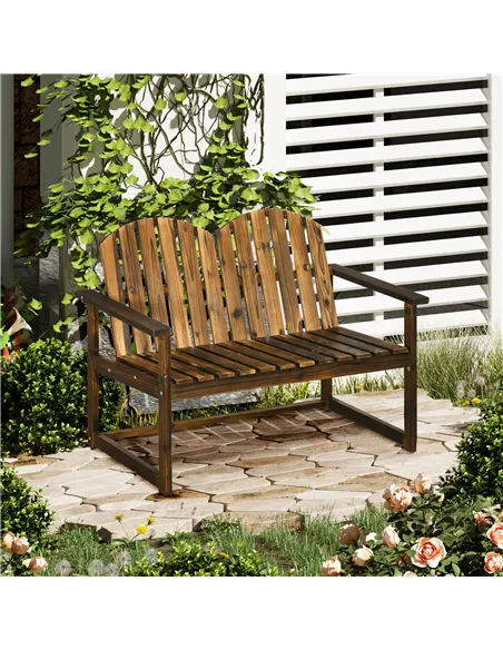 Outsunny Outdoor Wooden Garden Bench, Patio Loveseat Chair with Slatted Backrest and Smooth Armrests for Two People, for Yard, L