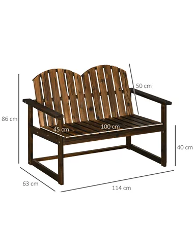 Outsunny Outdoor Wooden Garden Bench, Patio Loveseat Chair with Slatted Backrest and Smooth Armrests for Two People, for Yard, L