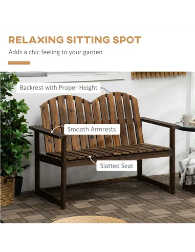 Outsunny Outdoor Wooden Garden Bench, Patio Loveseat Chair with Slatted Backrest and Smooth Armrests for Two People, for Yard, L