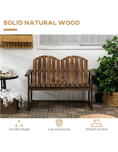 Outsunny Outdoor Wooden Garden Bench, Patio Loveseat Chair with Slatted Backrest and Smooth Armrests for Two People, for Yard, L