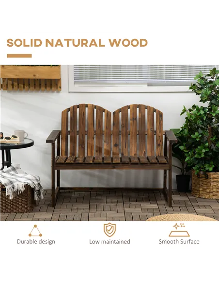 Outsunny Outdoor Wooden Garden Bench, Patio Loveseat Chair with Slatted Backrest and Smooth Armrests for Two People, for Yard, L