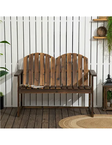 Outsunny Outdoor Wooden Garden Bench, Patio Loveseat Chair with Slatted Backrest and Smooth Armrests for Two People, for Yard, L
