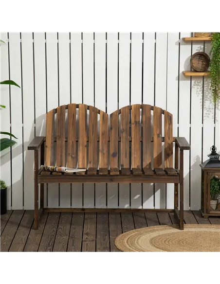 Outsunny Outdoor Wooden Garden Bench, Patio Loveseat Chair with Slatted Backrest and Smooth Armrests for Two People, for Yard, L