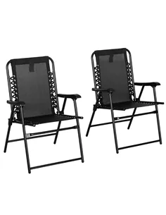 Outsunny 2 Pcs Patio Folding Chair Set, Outdoor Portable Loungers for Camping Pool Beach Deck, Lawn w/ Armrest Steel Frame Black