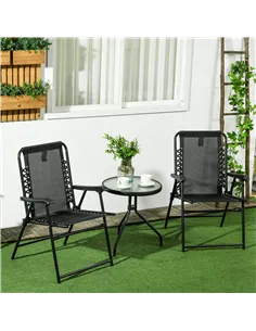 Outsunny 2 Pcs Patio Folding Chair Set, Outdoor Portable Loungers for Camping Pool Beach Deck, Lawn w/ Armrest Steel Frame Black 2