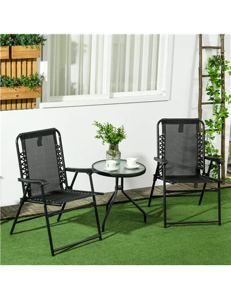 Outsunny 2 Pcs Patio Folding Chair Set, Outdoor Portable Loungers for Camping Pool Beach Deck, Lawn w/ Armrest Steel Frame Black