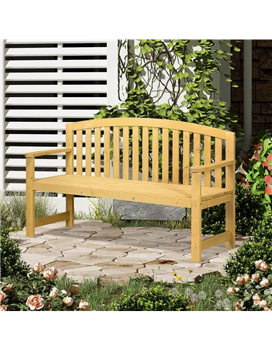 Outsunny 2 Seater Wooden Garden Bench with Armrest, Outdoor Furniture Chair for Park, Balcony, Orange