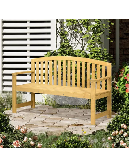 Outsunny 2 Seater Wooden Garden Bench with Armrest, Outdoor Furniture Chair for Park, Balcony, Orange