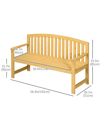 Outsunny 2 Seater Wooden Garden Bench with Armrest, Outdoor Furniture Chair for Park, Balcony, Orange