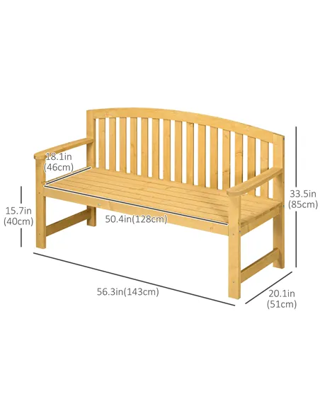 Outsunny 2 Seater Wooden Garden Bench with Armrest, Outdoor Furniture Chair for Park, Balcony, Orange
