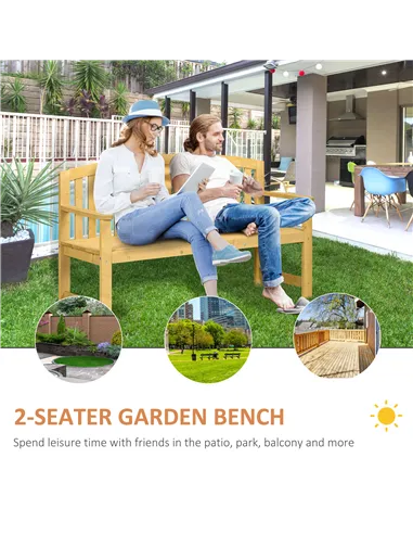 Outsunny 2 Seater Wooden Garden Bench with Armrest, Outdoor Furniture Chair for Park, Balcony, Orange