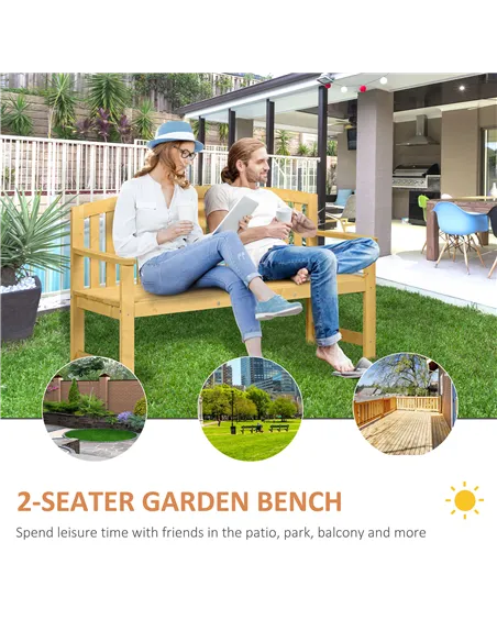 Outsunny 2 Seater Wooden Garden Bench with Armrest, Outdoor Furniture Chair for Park, Balcony, Orange